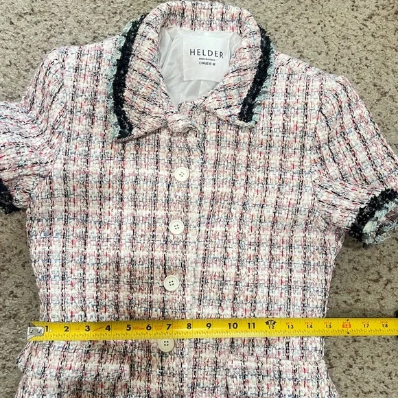 women Sz medium Enchanted Tweed mini Shirtdress quite luxury‎ old money pockets - Picture 14 of 16